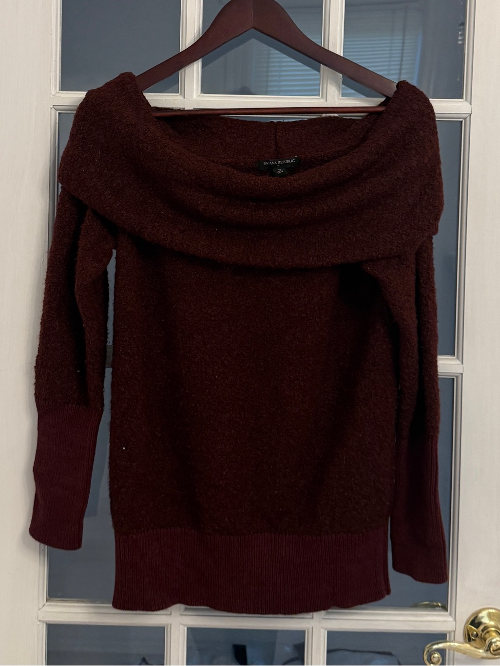 Banana Republic Women's Burgundy Off Shoulder Drape Shawl Sweater Size M